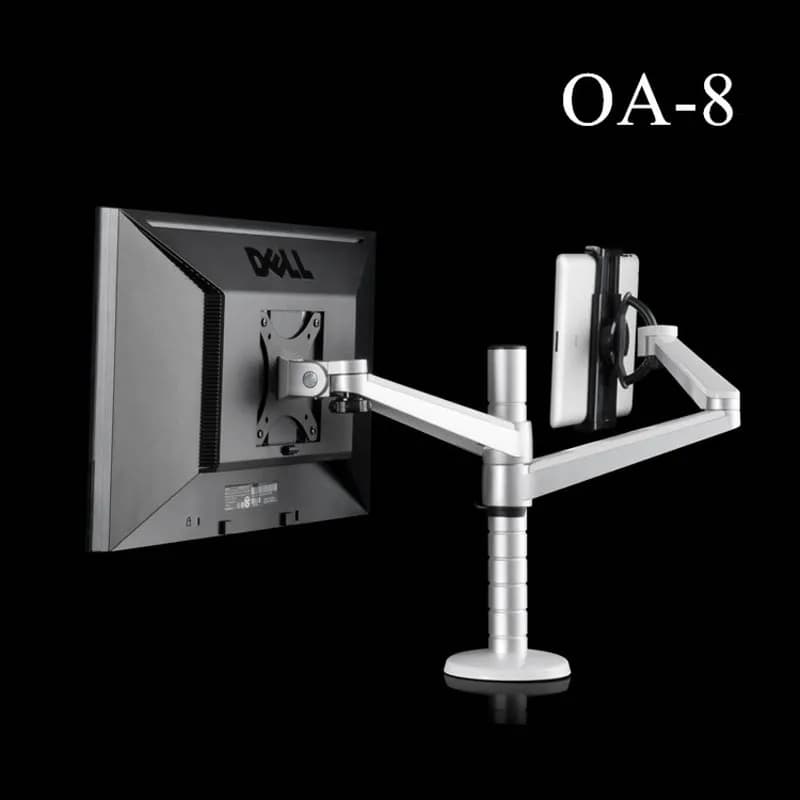 OA-8 Desktop Clampping Full Motion Height Adjustable Double Arm Tablet PC Holder + Single Arm Monitor Holder Tablet PC Stand