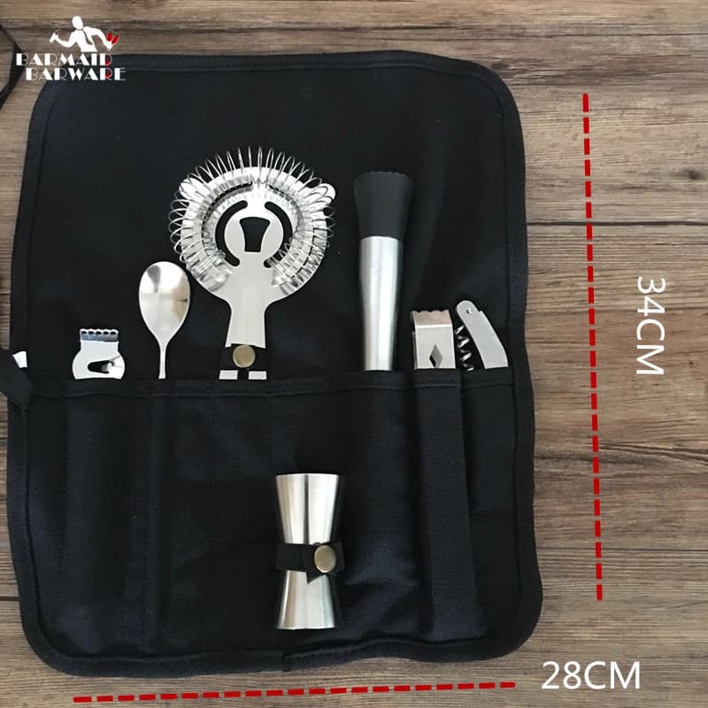 Set da bar per cocktail shaker (7 strumenti + 1 borsa per attrezzi da bar) Borsa per mixologia Kit da cocktail professionale per barista Kit di attrezzi da bar