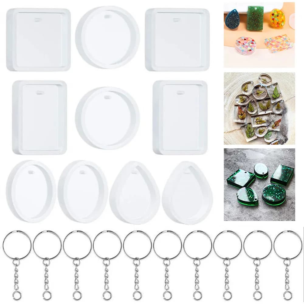 20 pcs/set DIY Keychain Casting Mold Kit in Silicone Crystal Epoxy Resin Mold for Resin Pendants DIY Tools for Jewelry Creation