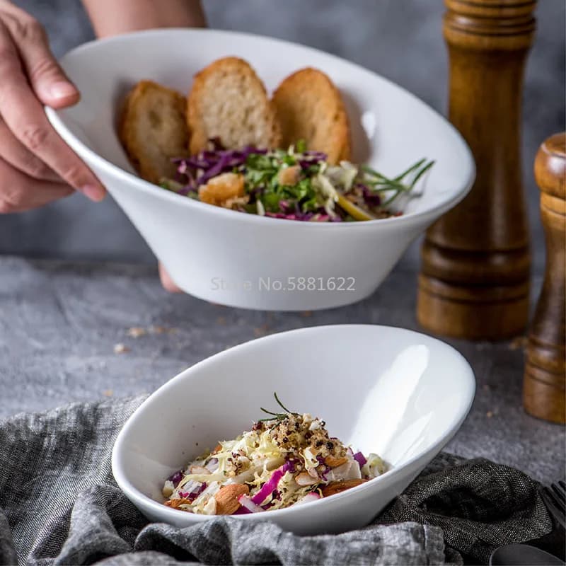 Ciotola di ceramica Bianco Puro Per Uso Domestico Addensare Giapponese Grande Ciotola di Insalata Di Frutta Ciotola Obliquo Creativo Tavola Dell'hotel LB70710