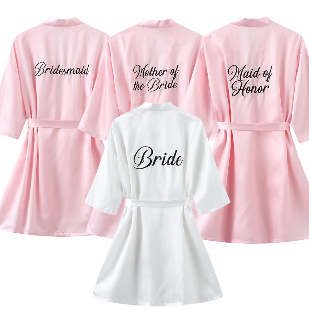 Bridesmaid Bridesmaid Dress Embroidery Kimono Dress Night Shirt Casual satin short woman nightwear Sexy nightwear