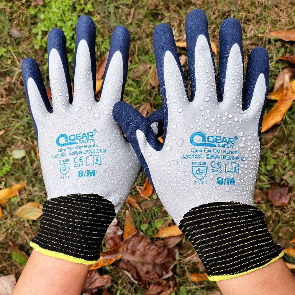 QearSafety guanti da lavoro da giardino completamente rivestiti in lattice, completamente sporchi/fanghi/impermeabili, lattice di sabbia di palma per antiscivolo, resistenza alla spina