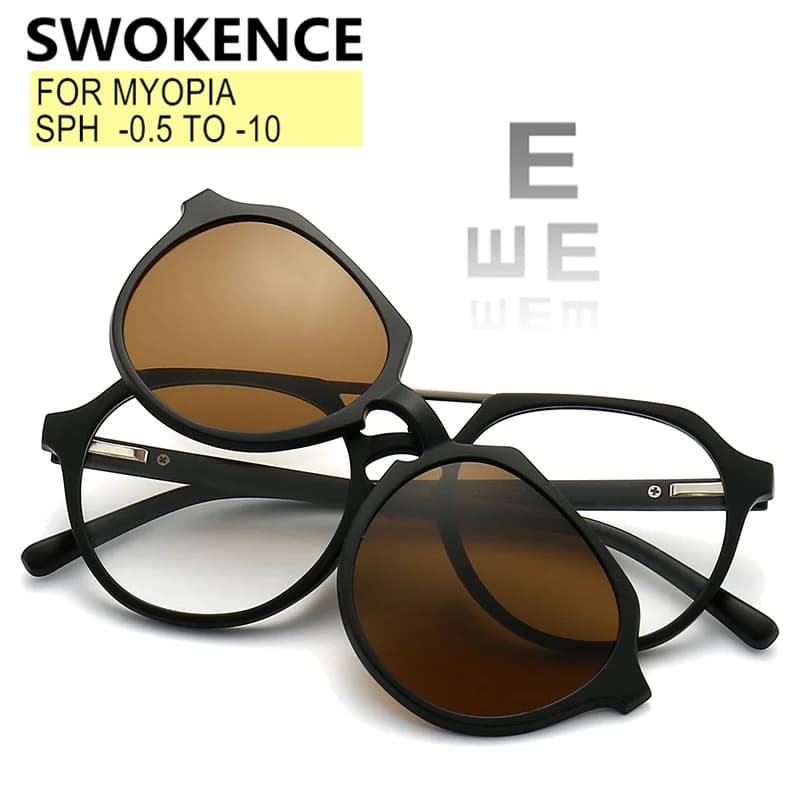 Magnet Clip Sunglasses Double Beam Myopia Glasses Diopter -0.5 To -10 Men Women Fashion Nearsighted Prescription Spectacles F224
