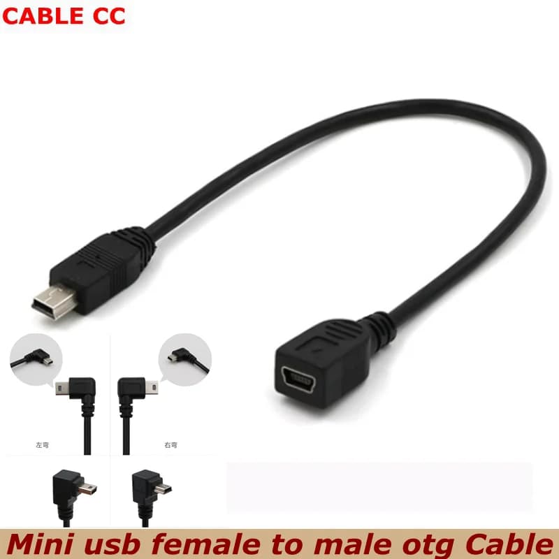25CM 90 Degree 4 Angle Mini USB Female to Mini B 5-pin Male Cable Adapter For Car Extension OTG Cable