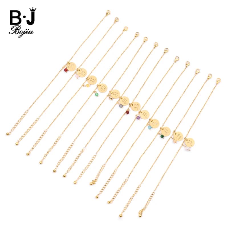 Twelve Constellations Charm Bracelets For Women Men Leo Cancer 12 Zodiac Sign Stainless Steel Hand Bracelet Chain Jewelry BC362