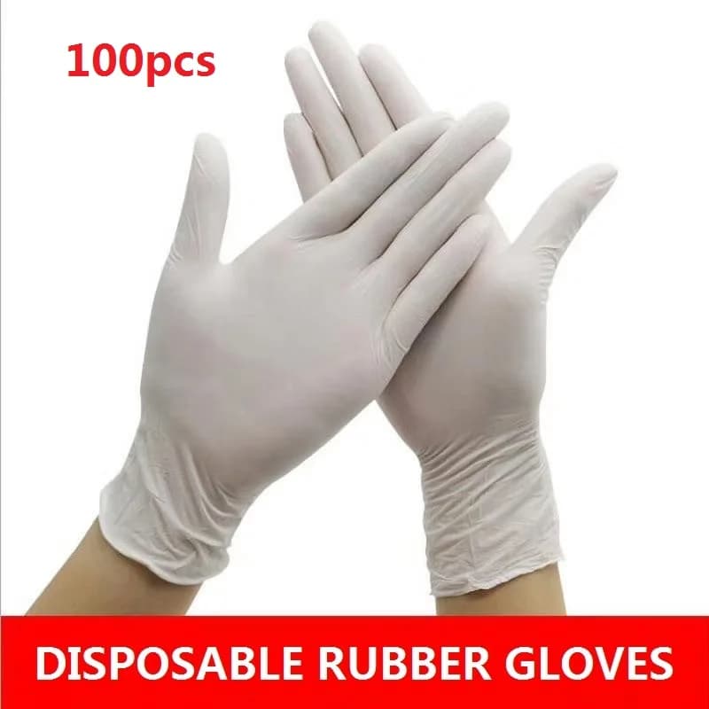 Guanti universali in lattice monouso bianco antiscivolo acido laboratorio guanti in lattice di gomma pulizia domestica monouso 100/50/30PCS
