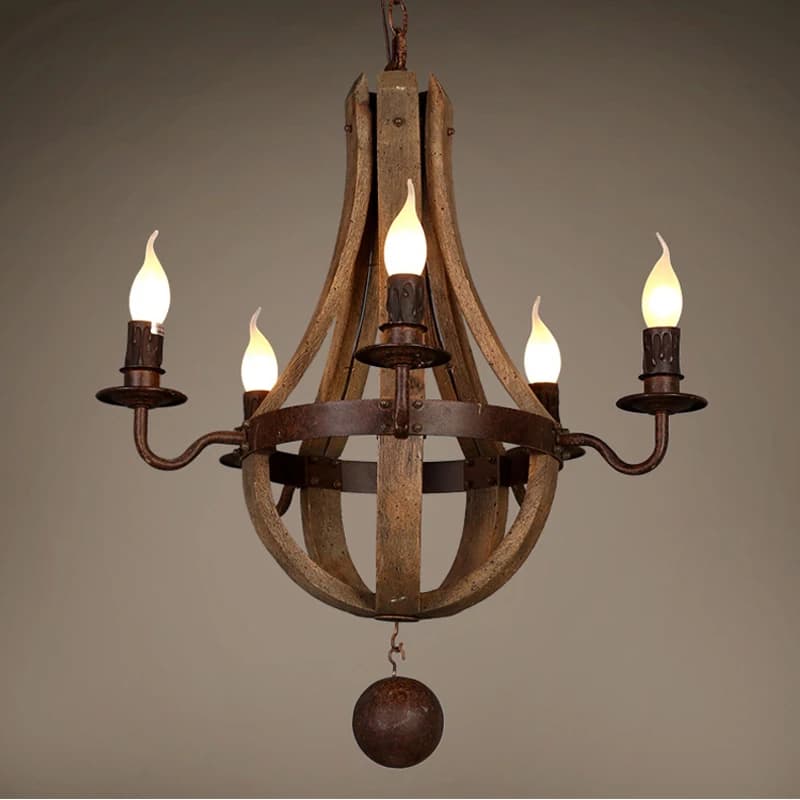 Vintage chandelier decoration Retro wood light fixture of Living Room Bedroom Loft Home American Country Rural candle chandelier