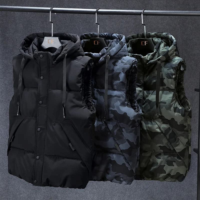 Gilet invernali da uomo giacca senza maniche da uomo gilet mimetico spesso gilet con cappuccio Casual gilet caldi da uomo capispalla Plus Size 7XL