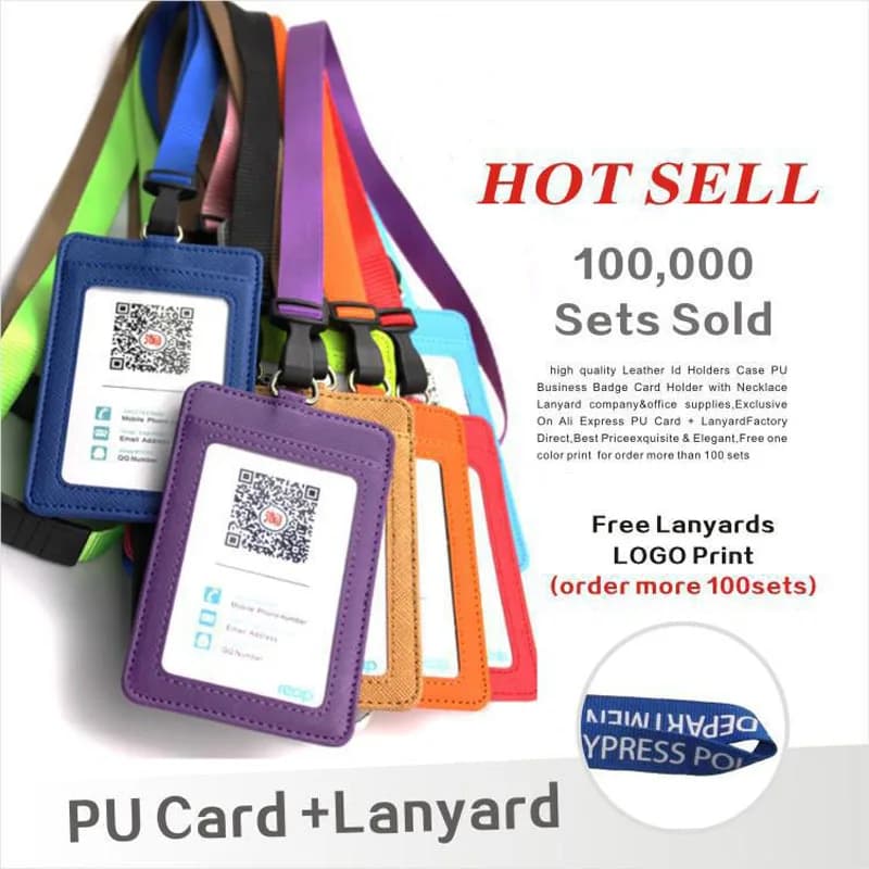 Custodia porta documenti in pelle Porta carte badge aziendale in PU con cordino per collana LOGO Personalizza la stampa di forniture per ufficio scolastico