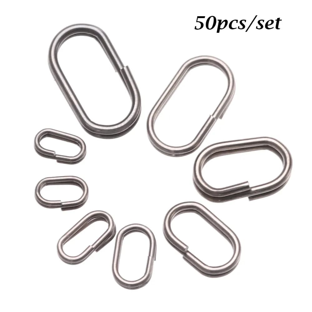 50 pcs/lot 8/10/13/15/17/19mm divided oval rings Snap swivel head folded fishing gear steel fishing bait