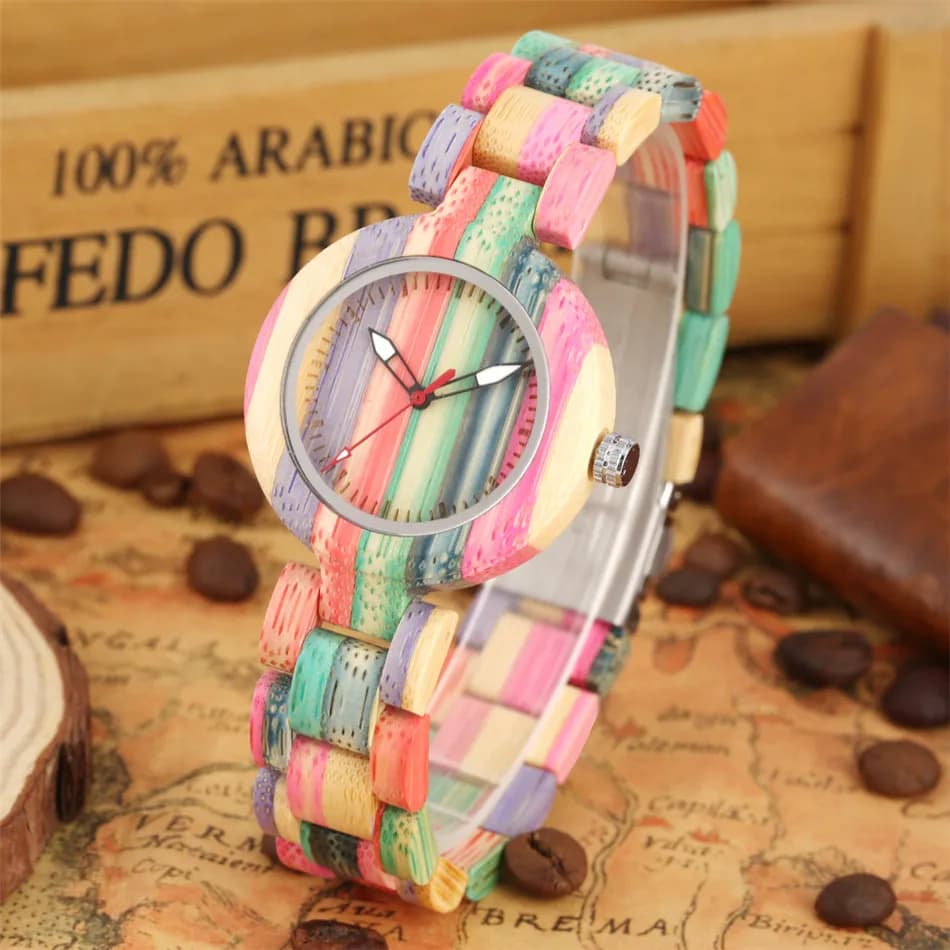 Small Dial Full Bamboo Wood Women's Watches Quartz Lady Wristwatch Folding Clasp Wristband Luminous Pointer Female Wood Watch