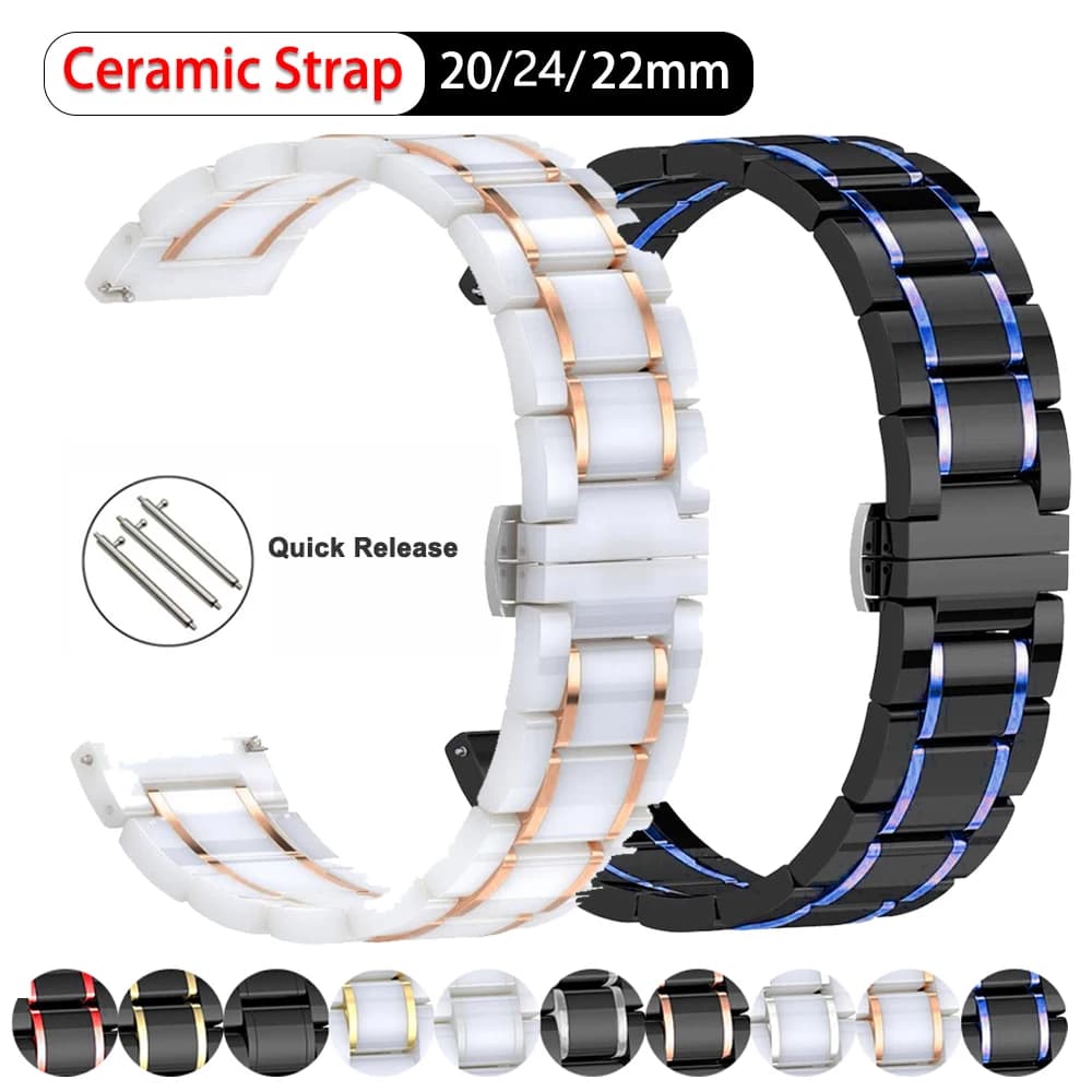 20mm 22mm 24mm cinturino in ceramica per Samsung galaxy 3 active 46mm 42 orologio per Amazfit pace/stratos 2/Bip cinturino in ceramica intelligente di lusso