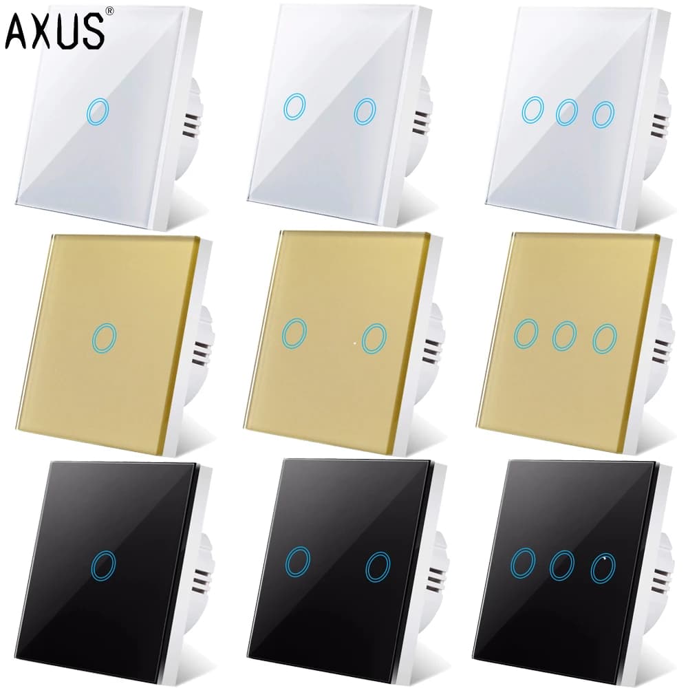 AXUS EU Interruttore a Sensore da Parete in Vetro Cristallo Bianco AC100-240V, Pannello Touch Temperato, 1/2/3 Gang