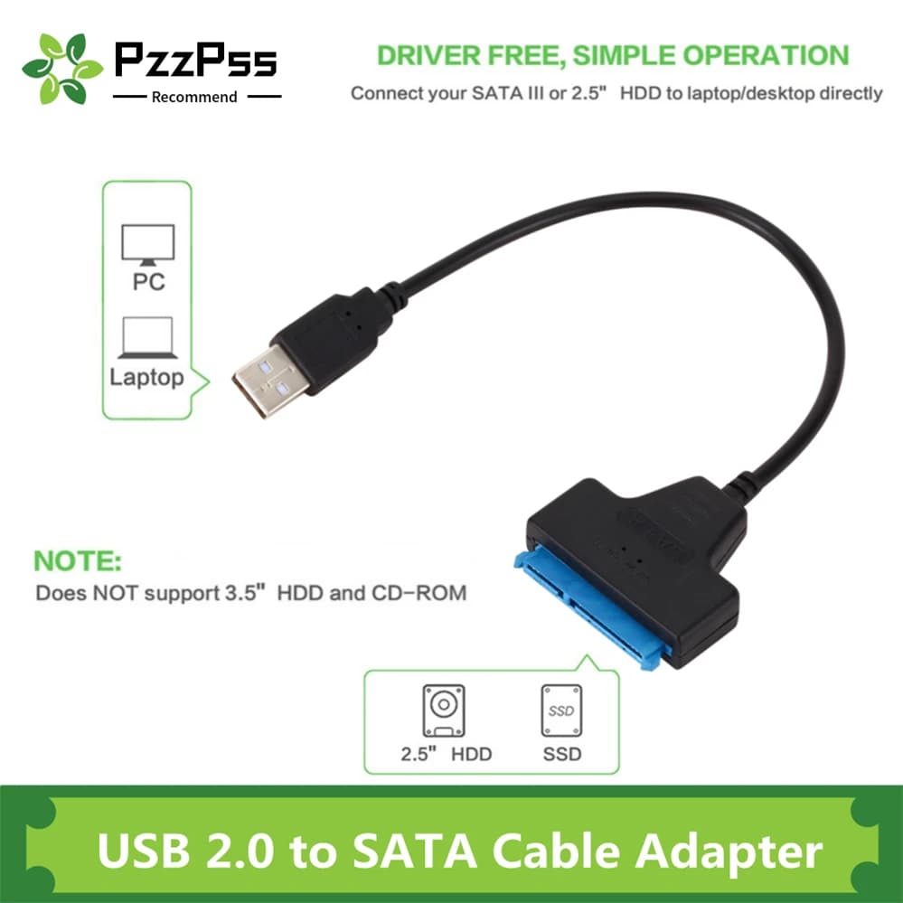 Cavo USB 2.0 SATA 3 Adattatore Sata a USB 2.0 Fino a 6 Gbps Supporto HDD esterno SSD da 2,5 pollici Disco rigido Cavo Sata III a 22 pin