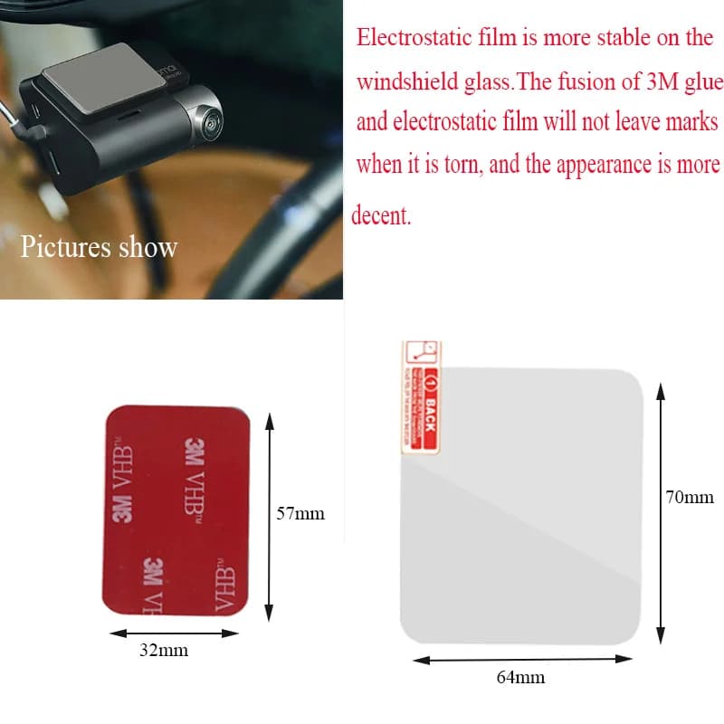 For 70mai A800s 4K Dashcam 3M heat resistant adhesive + transparent electrostatic film, XIAOMI 70MAI Special accessories