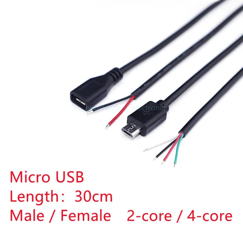 1/2/5Pcs 2Pin 4Pin Micro USB Charger Connector USB 2.0 Type A Male Female Power Supply Extension Cable Wire DIY Data Line