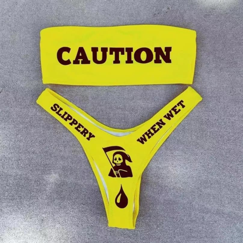 Set di costumi da bagno a due pezzi da donna Top a tubo senza spalline con stampa di lettere femminili + mutandine bikini per set bikini da nuoto da spiaggia per adulti
