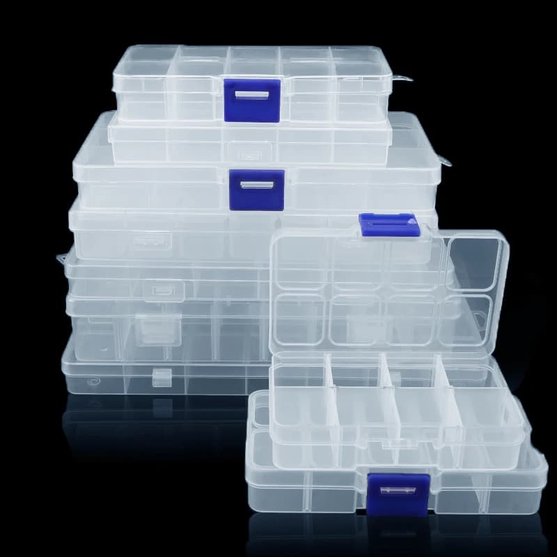 Plastic jewelry box 10/15/24 compartments Slot Organizer beads container Adjustable jewelry box Rectangular box