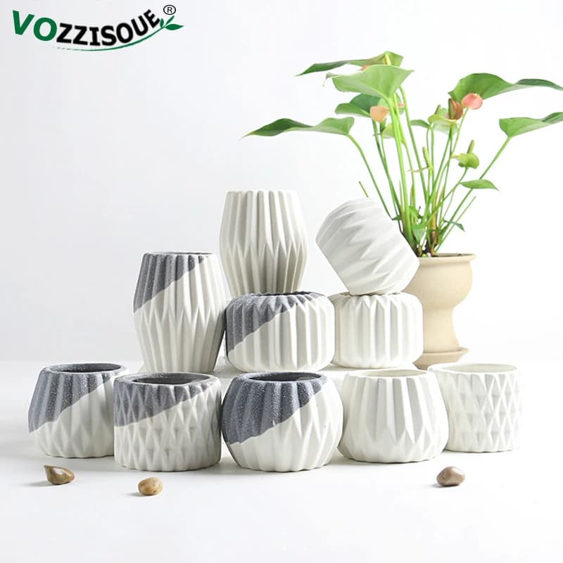 Creative Ceramic Diamond Geometric Flowerpot Simple Succulent Plant Container Green Planters Small Bonsai Pots Home Decoration