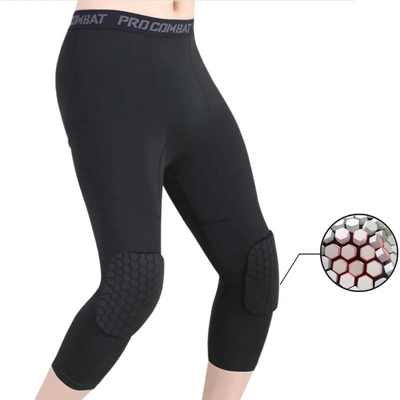 Safety Anti-collision basketball shorts 3/4 men's fitness training leggings with knee pads 3XL compression sports pants