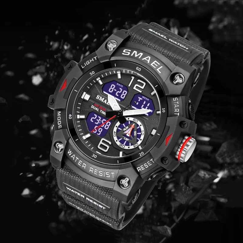 SMAEL Orologio sportivo con doppio display per uomo Orologi impermeabili al quarzo digitale a LED Cronometri da uomo Orologio da studente Orologi da polso per giovani