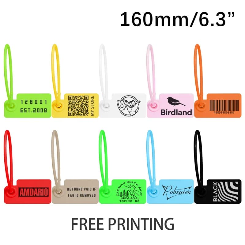 Pobsuier 100 cartellino personalizzato indumento di plastica borsa per abbigliamento di sicurezza al dettaglio merce prodotto per scarpe Logo etichette etichette 160mm/6.3"