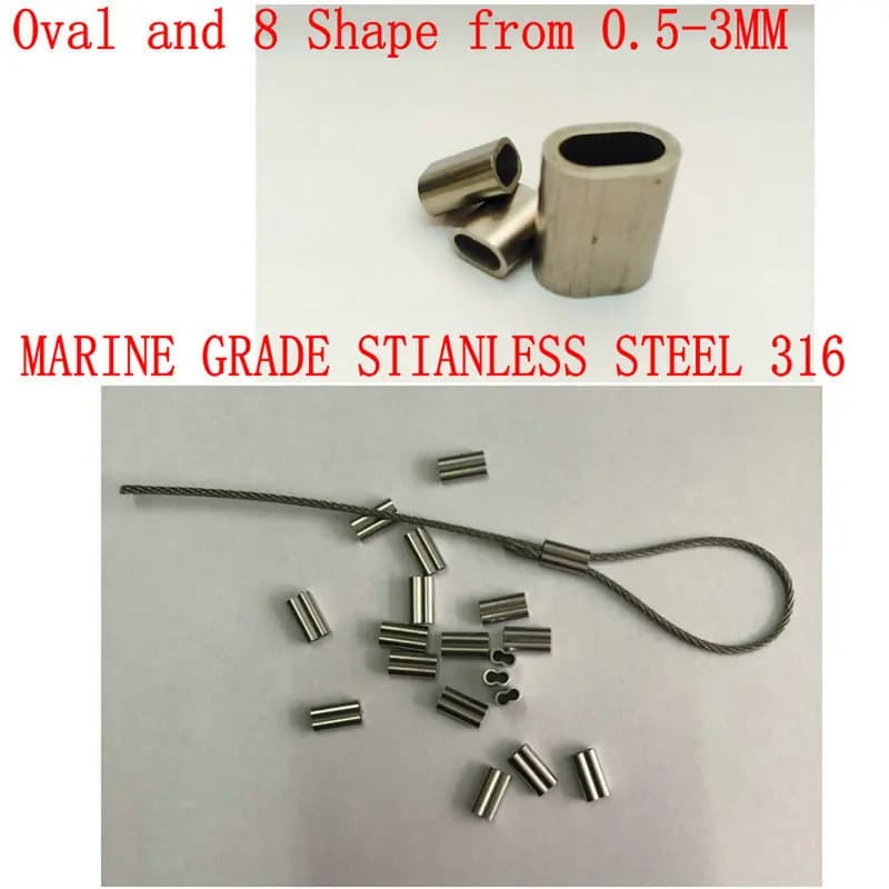 HQ SS316 Acciaio inossidabile di grado marino 316 Manicotto con ghiera ovale Clip per fune metallica Morsetto per manicotto con ghiera a 8 forme a doppio foro 0,5-3MM