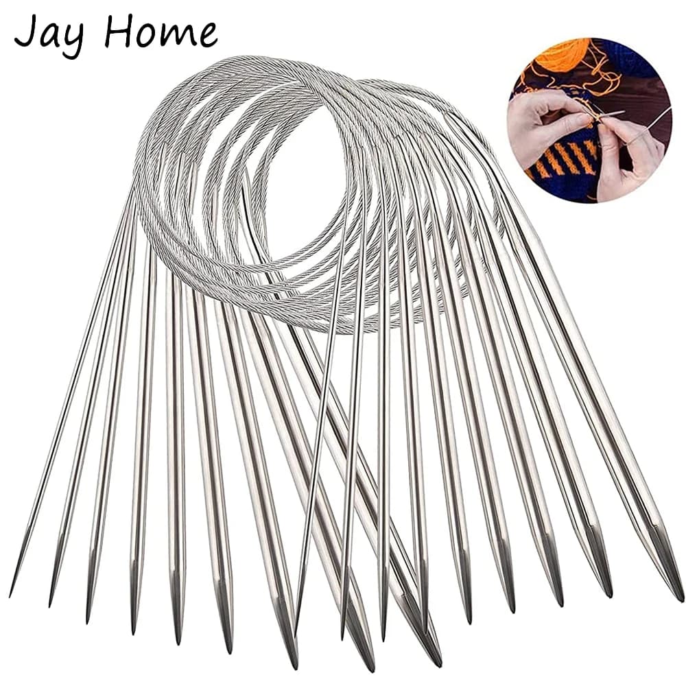 11PCS Ferri da maglia circolari Aghi circolari in acciaio inossidabile da 80 cm Set di uncinetti Aghi da 1,5-5 mm per progetti di maglieria