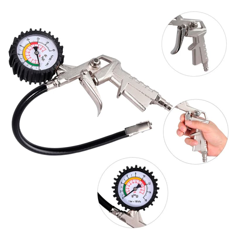 Pistola per gonfiaggio pneumatici con manometro, pistola ad aria per gonfiaggio pneumatici, comparatore, 0-220psi