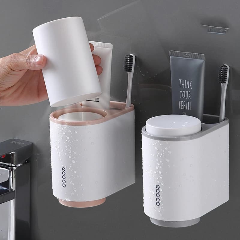 Dispenser automatico di dentifricio portaspazzolino con tazza Set di accessori per il bagno con spremiagrumi per dentifricio a parete