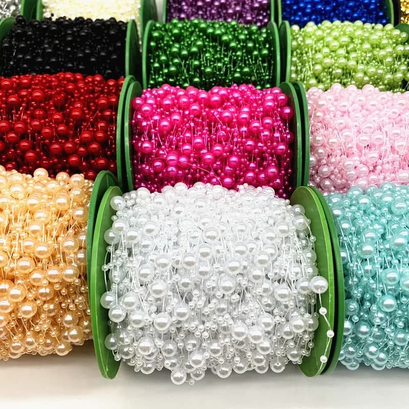 2 Yards 8 + 3mm decorazione natalizia lenza perle artificiali perline catena ghirlanda fiori festa di nozze