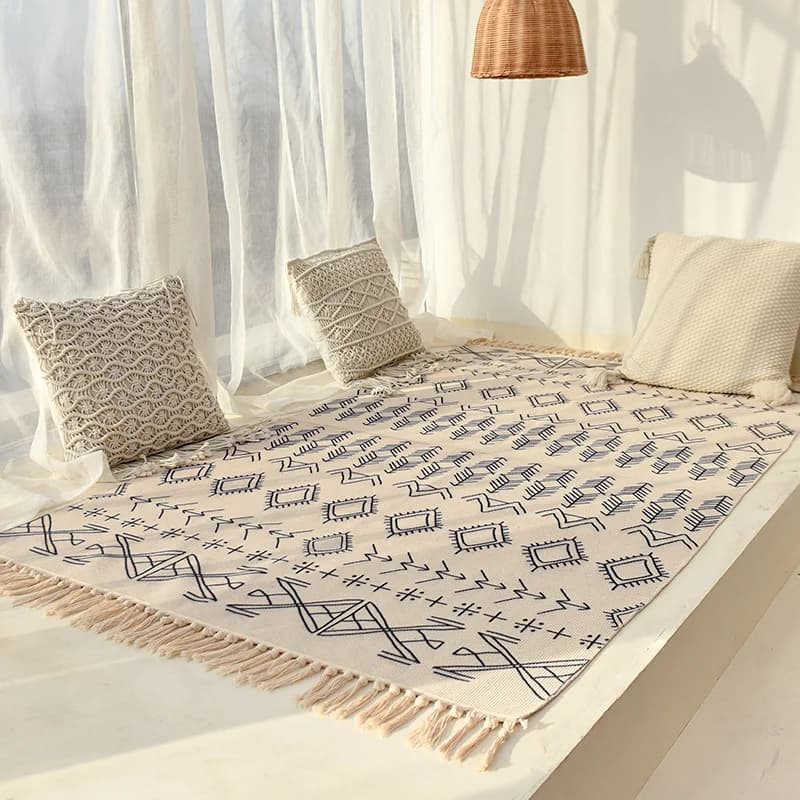 Nuovo tappeto in lino di cotone nordico per comodino soggiorno 120x170cm tappetini tappeti intrecciati a mano