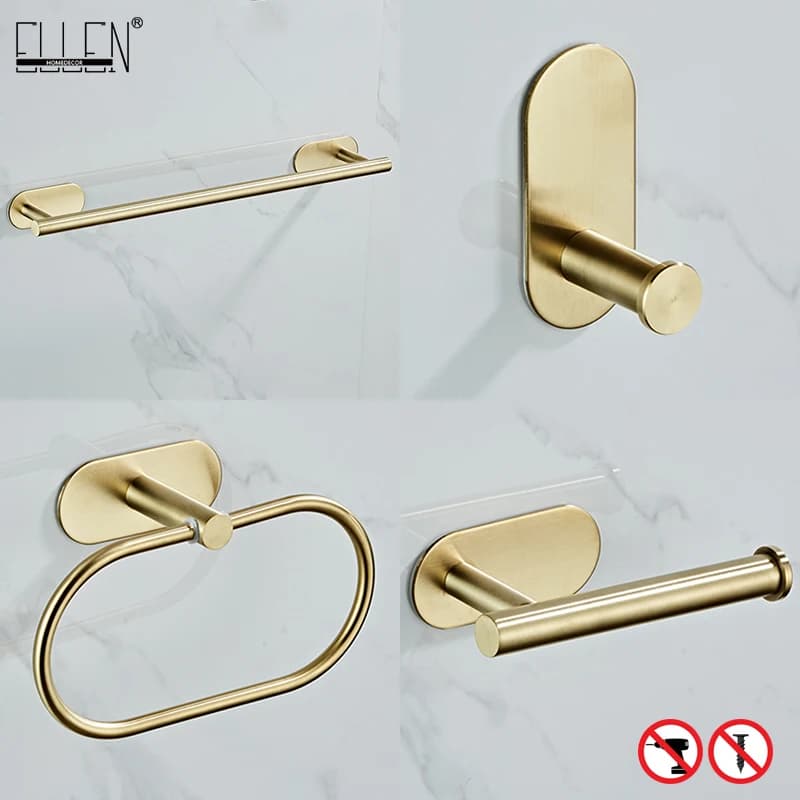 ELLEN Set di accessori per il bagno Oro spazzolato Gancio per accappatoio Porta asciugamani Porta carta igienica Accessori per il bagno EL1001G