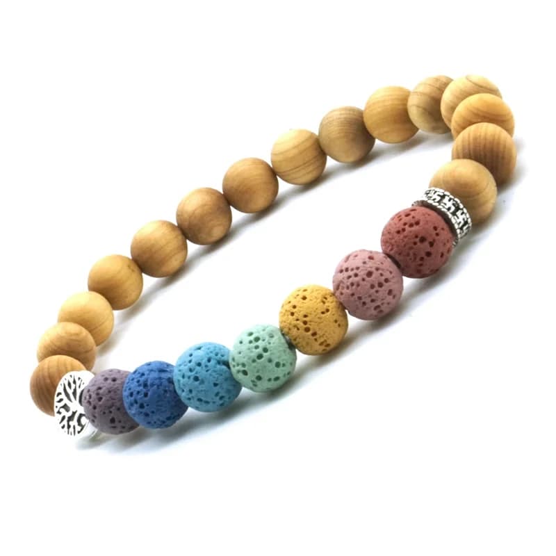 Perline di legno di Albero della Vita 7 Chakra 8 millimetri Colorful Lava Pietra Aromaterapia Essenziale Diffusore di Olio Braccialetto di Yoga Degli Uomini Delle Donne gioielli