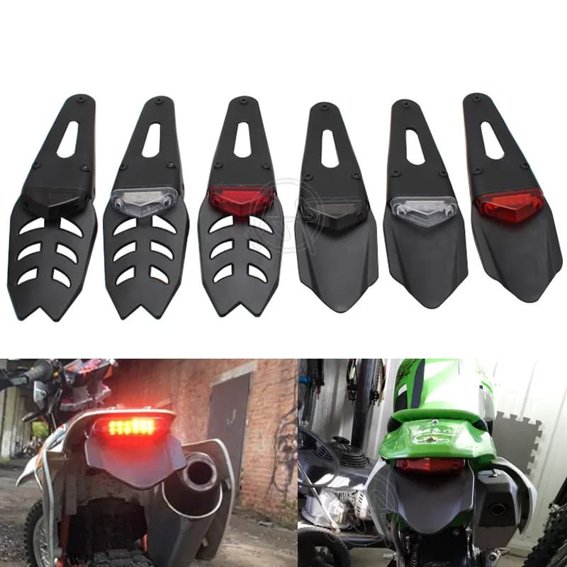 1pc Rosso 12V LED Fanale Posteriore Lampada Freno + Parafango Posteriore Nero ABS Targa Supporto Della Staffa Universale per Enduro Motocross Dirt Bike