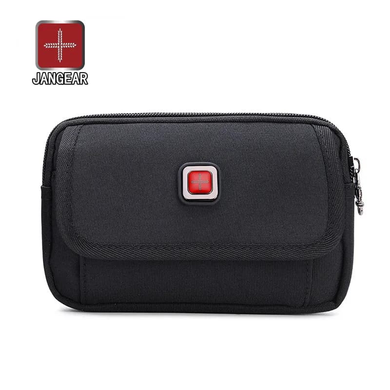 JANGEAR Custodia per cellulare doppia in tela orizzontale Custodia per cintura per smartphone Borsa a tracolla versatile da uomo con cerniera
