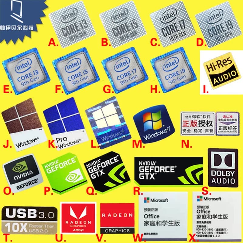 Adesivo fai da te originale nove e dieci generazioni CPU 10 i3 i5 i7 i9 noleggi piccola decorazione per notebook con etichetta in oro