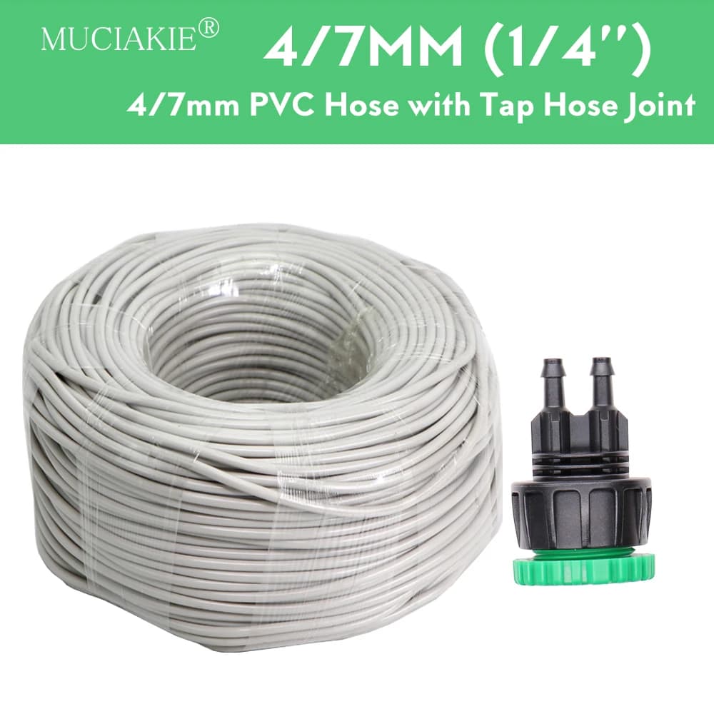 MUCIAKIE 5M-80M 4/7mm flexible hose with 1/2 ''3/4' female thread to 1/4' double ardillon connector, garden water connector