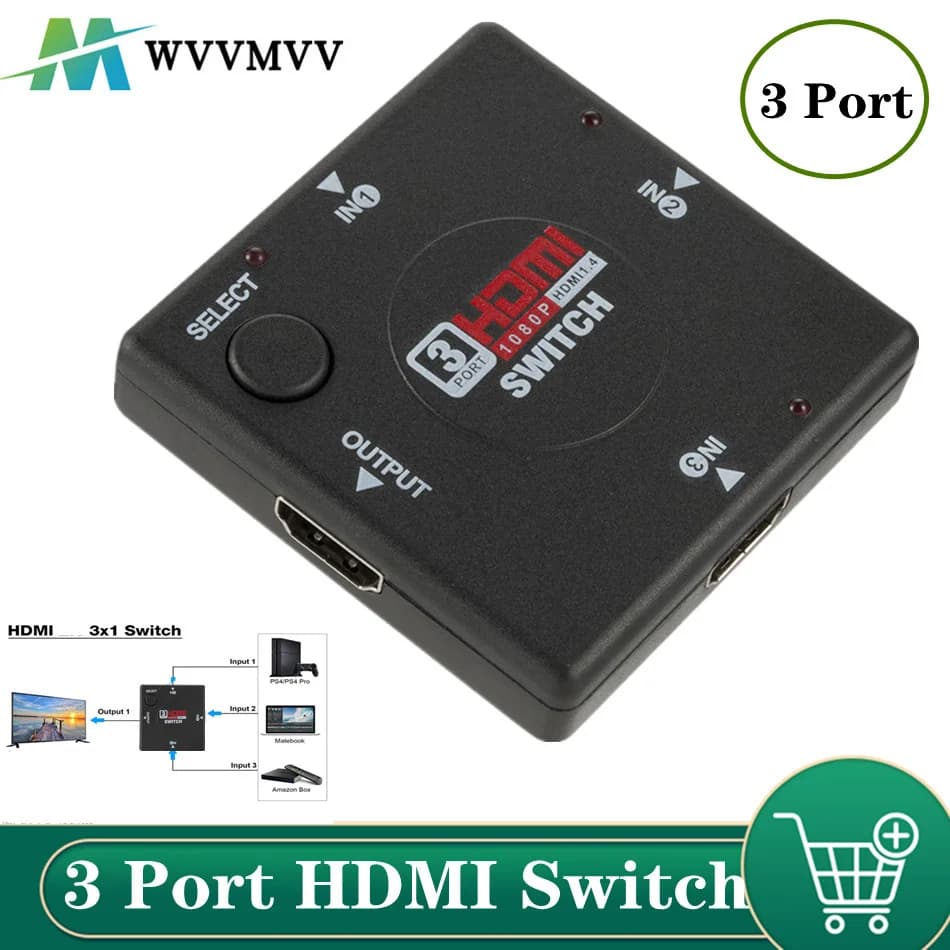 HDMI switch 3 in 1 output HDMI Switcher 3 ports Hub Box Automatic Switch 3x1 1080p HD 3 in 1 output HDMI Splitter HUB for HDTV XBOX360 PS3