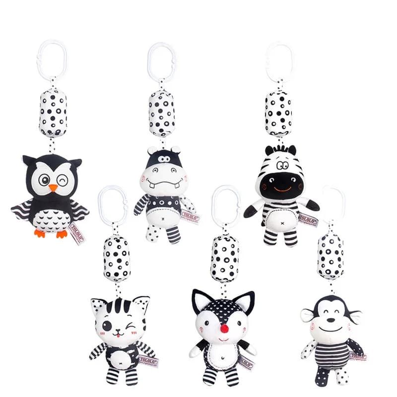 Campane per neonato Morbido peluche Sonaglio Giocattolo Culla Campana appesa Seggiolino auto Passeggino da viaggio Campanella a vento in bianco e nero Giocattolo educativo Regalo