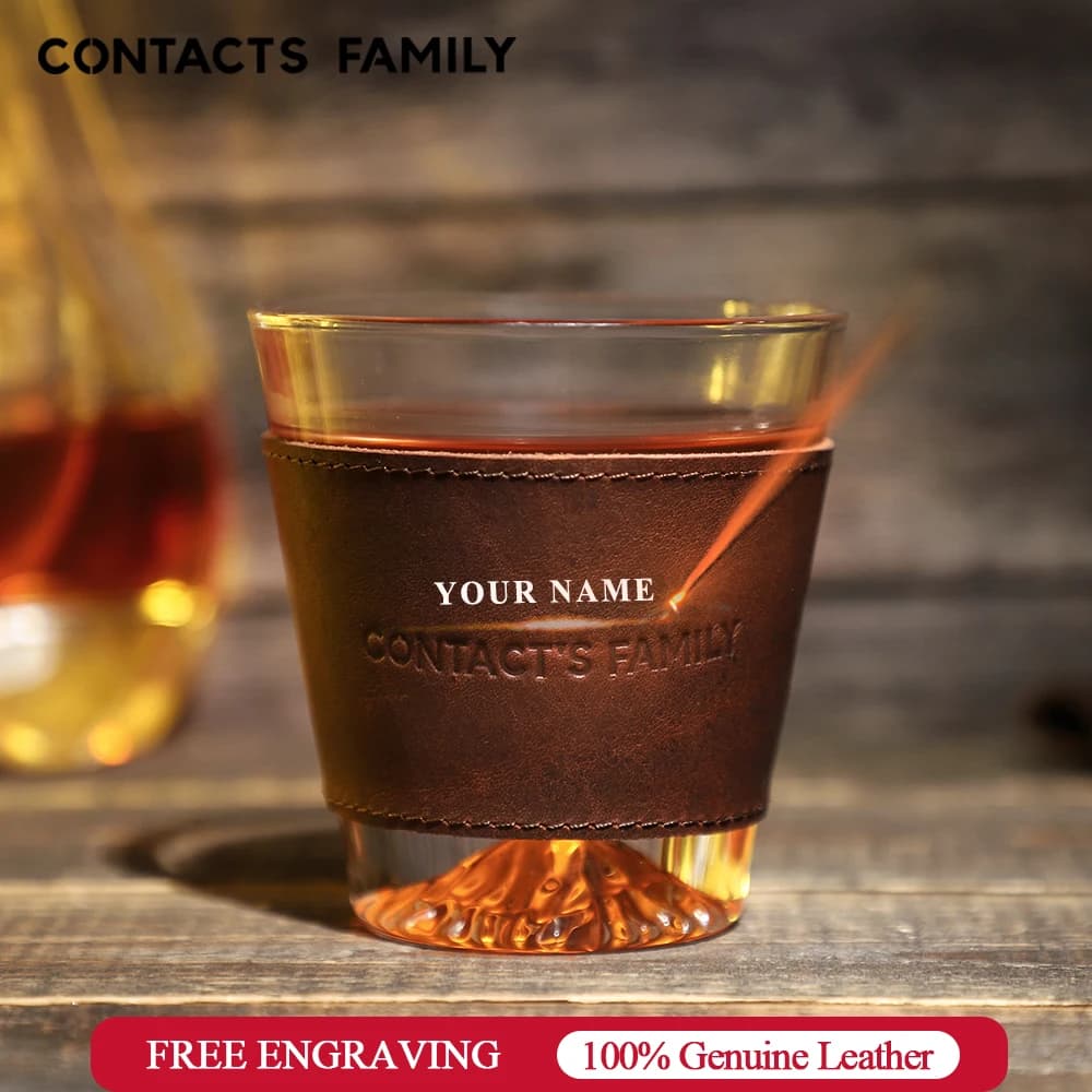 CONTACT'S FAMILY Involucro in pelle di mucca Bicchieri da vino Tazze Set di bicchieri da whisky Set di manicotti per bicchieri da whisky per bicchieri da 3,5''x2,4''x3,8''