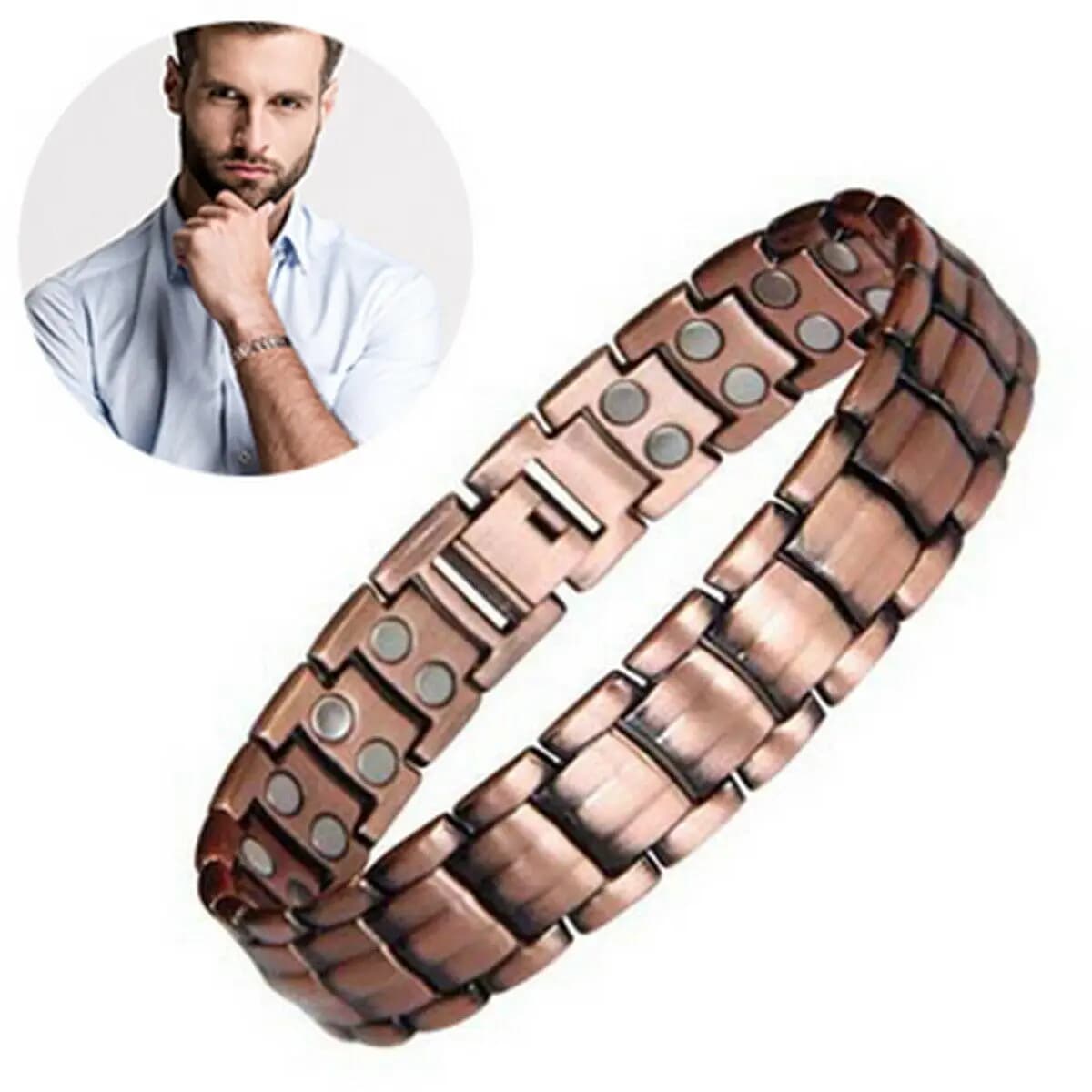 Bracciale da uomo in rame rosso stile Business doppio forte braccialetto per terapia magnetica per artrite accessori per gioielli antidolorifici