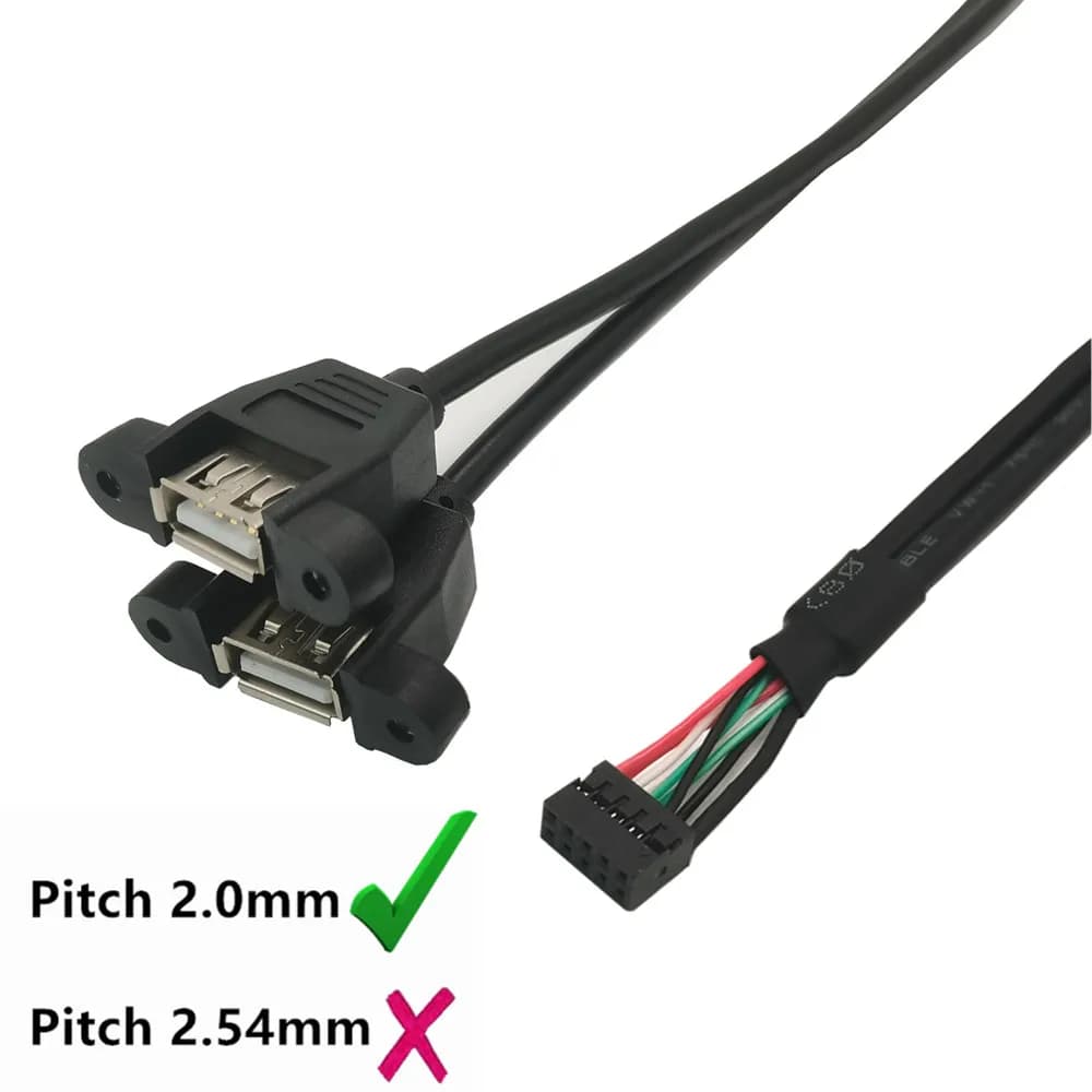 PC Case Internal Dupont 9pin to 2-port USB Type A Female Screw Lock Panel Mount Cable 30CM