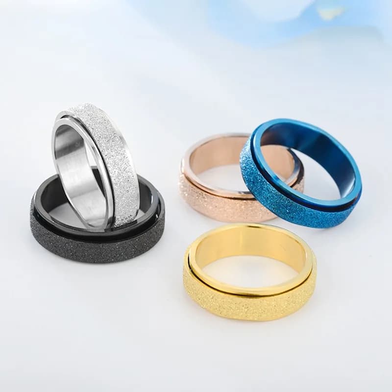 6MM ruotano liberamente gli anelli di ansia in acciaio inossidabile per le donne Spinner Fidgets Ring Anti Stress Men rotante gioielli Punk