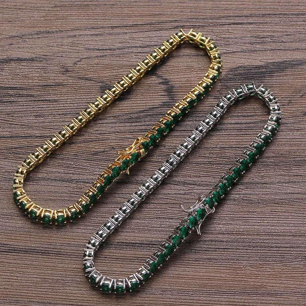 4mm 1 Row Green Cubic Zirconia Iced Out Bling Tennis Bracelet for Men Women Hip Hop Charms Jewelry Gifts Drop Shipping