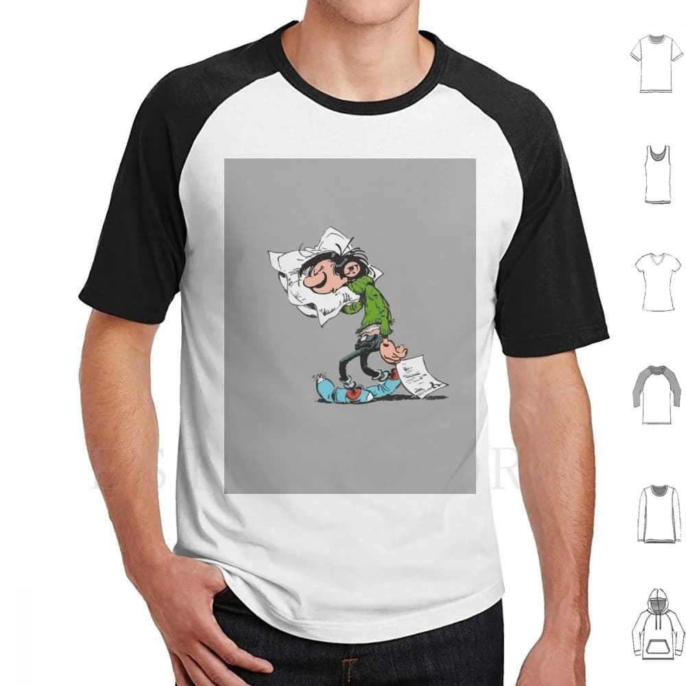 Gaston Lagaffe With Pillow-Grey T Shirt Cotton Men DIY Print Gaston Guus Lagaffe Flater Guust Veronica Magazine Gids Guide Tv