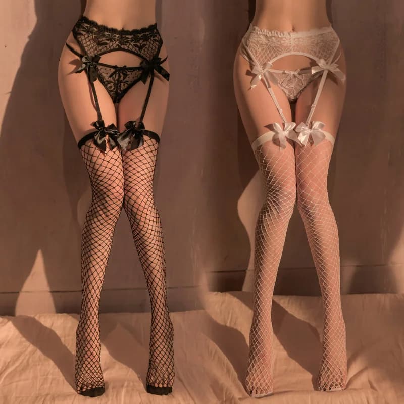 Women's Sexy Underwear Large Lace Garters High Elastic Waist Belt with Lovely Bow For Stockings Erotic Costumes