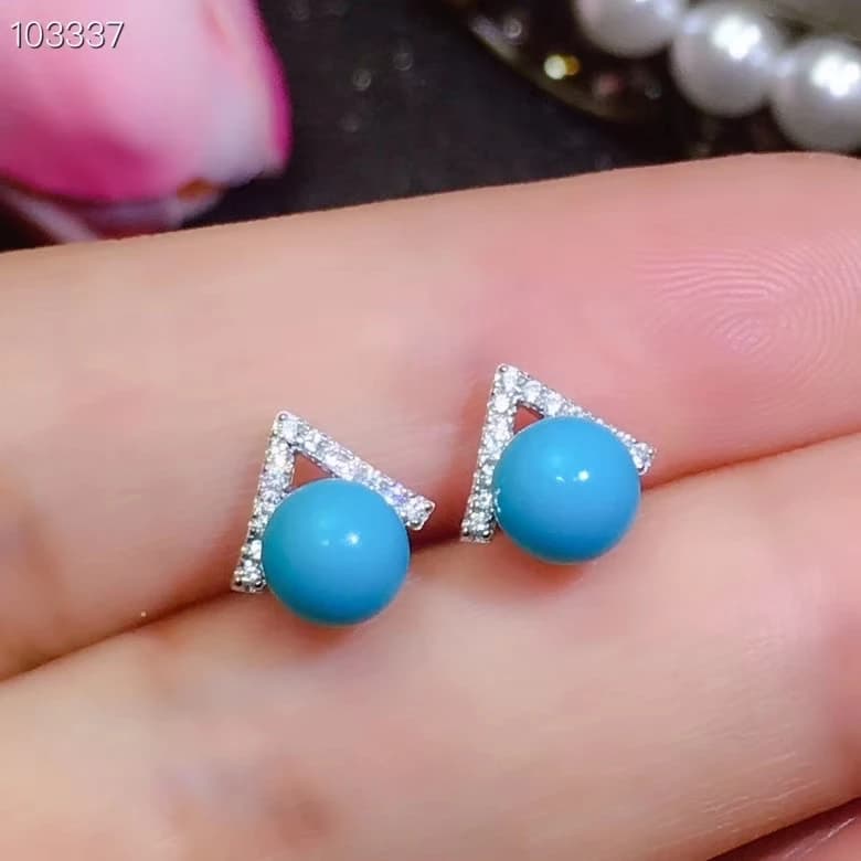 KJJEAXCMY Gioielleria Raffinata Naturale Blu Turchese Orecchini da Donna in Argento Sterling 925 Nuovi Orecchini a bottone Supporto Prova Popolare