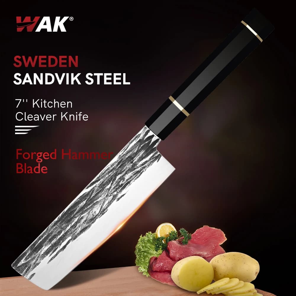 WAK 7 ''cucina professionale carne vegetale Kinfe coltello per affettare taglio Super affilato Sandvik acciaio 14 c28n coltello Nakiri da cucina