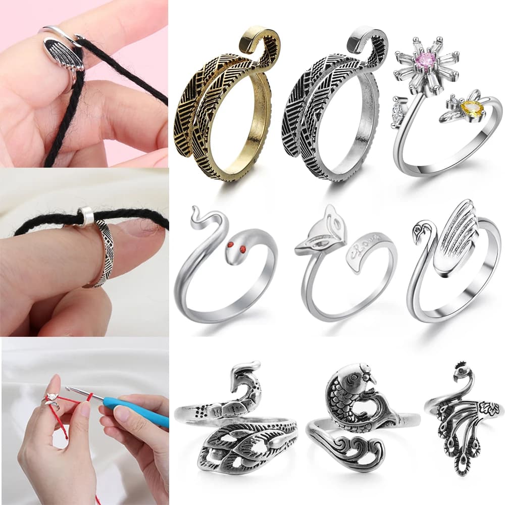 1 pz fai da te Multi stile anello per maglieria strumento per uncinetto pesce anello per maglieria dito usura ditale filato regolabile strumenti per diteggiatura aperta